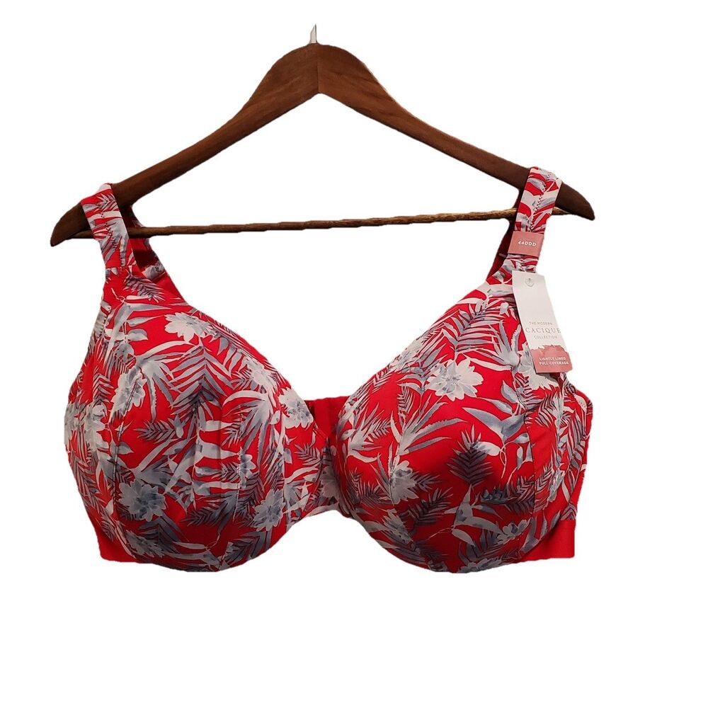 Lane Bryant Cacique Lightly Lined Full Coverage Bra 44DDD Red Floral NEW